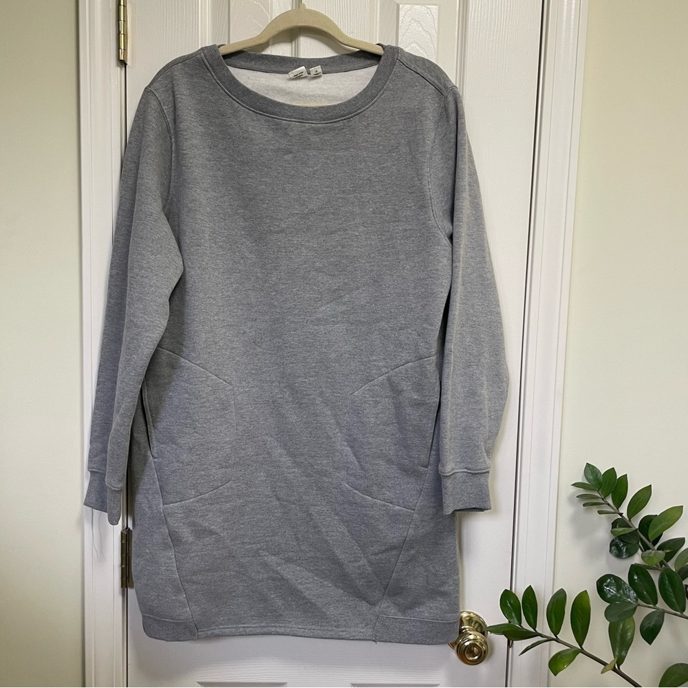 TenTreeGrey Heather Fleece Crew Neck Sweatshirt Dress Pockets  L